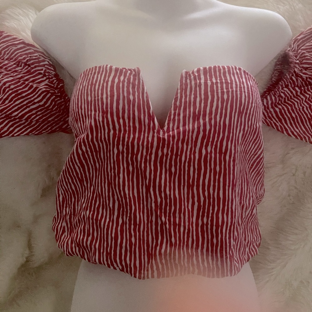 Red and white off the shoulder top